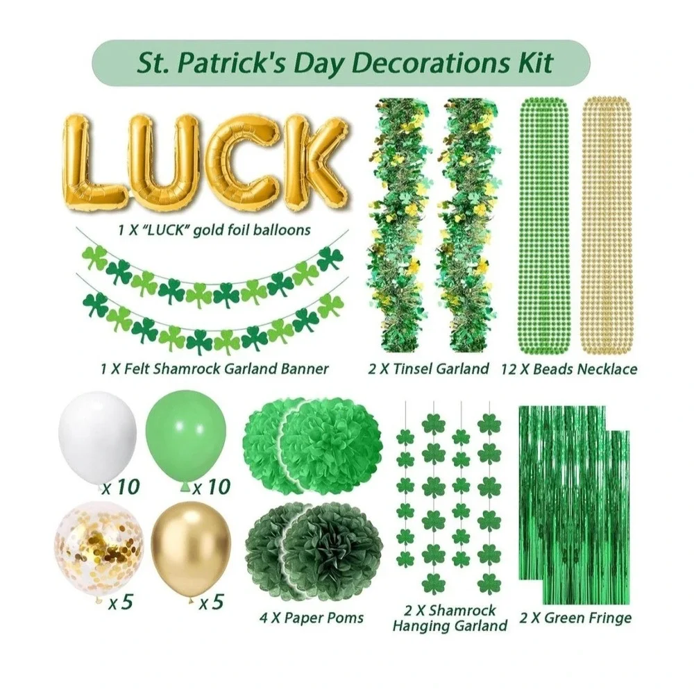 St. Patrick's Day Party Decoration Set 57 Pieces Of Shamrock'n Fun Decor Neck...